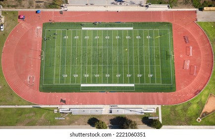 Los Angeles, CA USA - Oct 30 2022: This Photograph Shows An Aerial, Overhead View Of An Empty Football Field.