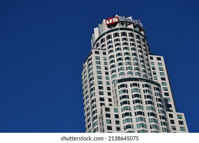 Los Angeles, CA, USA - October 10, 2019: The Top Of The US Bank Tower, Designed By Henry N. Cobb.