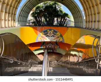 Los Angeles, CA / USA - September 20, 2019: The Entrance To The North Hollywood Metro Train Station In Los Angeles