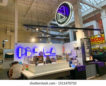 Los Angeles, CA / USA - September 20, 2019: People Sit At The Counter At PBJ.LA At Grand Central Market In Los Angeles.