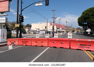 Los Angeles, CALIFORNIA - 10 OCT 2022: Closed Street For Ciclavia Event In Downtown Los Angeles Many People Biking And Walking