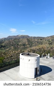 LOS ANGELES, CALIFORNIA - 12 FEB 2020: Griffith Park Observatory Looking Towards The Hollywood Sign.