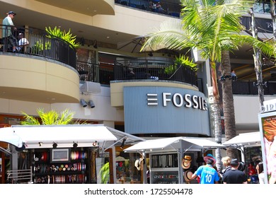 Los Angeles, California 6/1/2017 Fossil Store Front And Stands In Hollywood And Highland Shopping Mall