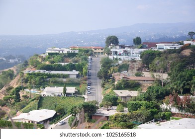 Los Angeles, California,  Aerial View Of Fashionable Hillside Homes Near Laurel Canyon In The Hills Above West Hollywood.