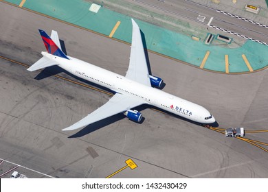 Los Angeles, California – April 14, 2019: Aerial View Of Delta Air Lines Boeing 767-400ER Airplane At Los Angeles Airport (LAX) In The United States.