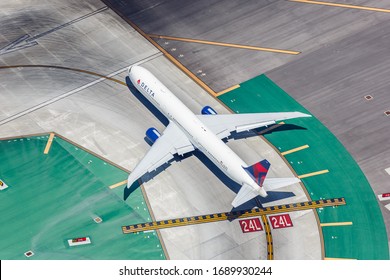 Los Angeles, California – April 14, 2019: Delta Air Lines Boeing 767-400ER airplane at Los Angeles International airport (LAX) in California. 
