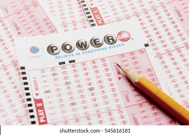 Los Angeles, California - December 02, 2016: A Filled Out California Lottery Power Ball Playslip