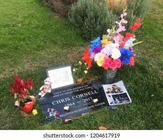 Los Angeles, California / December 7 2017: Grave Of Chris Cornell, Hollywood Forever Cemetery