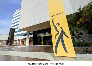 Los Angeles, California - February 10, 2021: The SAG-AFTRA Plaza on Wilshire Boulevard