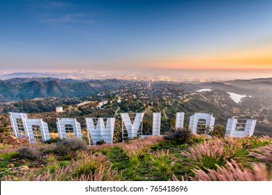 LOS ANGELES, CALIFORNIA - FEBRUARY 29, 2016: The Hollywood sign overlooking Los Angeles. The iconic sign was originally created in 1923.