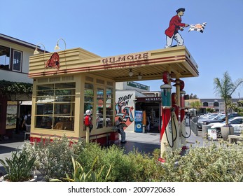 Los Angeles, California - July 17, 2021: Replica Of A 1936 Gilmore Gas Station At The Entrance To The Original Farmers Market