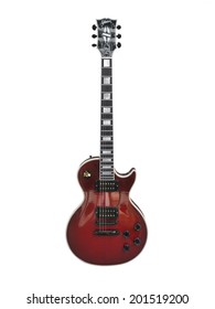 LOS ANGELES, CALIFORNIA - July 26, 2009:  Illustrative editorial photo of a bright red Gibson Les Paul Custom guitar..  