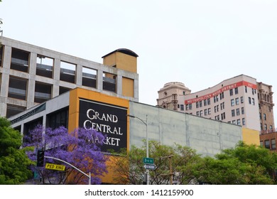 Los  Angeles, California - May 13, 2019: Grand Central Market, The Homer Laughlin Building