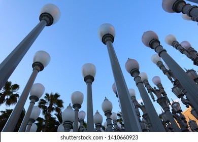 LOS ANGELES, California - May 20, 2019: URBAN LIGHT a sculpture by Chris Burden at the LACMA, Los Angeles County Museum of Art