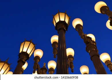 LOS ANGELES, California - May 20, 2019: URBAN LIGHT a sculpture by Chris Burden at the LACMA, Los Angeles County Museum of Art
