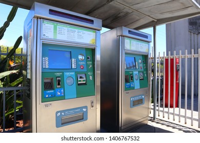 Los Angeles, California - May  21, 2019: Los Angeles Metro Rail Ticket Machine