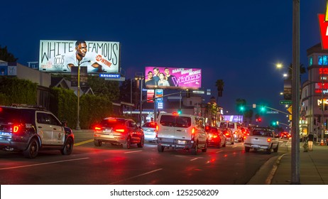 Los Angeles, California – November 6, 2017: Sunset Blvd At Night.