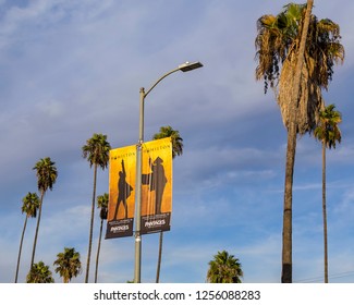 Los Angeles, California – November 6, 2017:  Hamilton (An American Musical) Banner On Hollywood Blvd. 