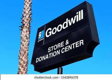 Los Angeles, California – October 10, 2019: Goodwill Store & Donation Center Sign.  American Nonprofit Organization Of Vocational Rehabilitation For Disabled Persons