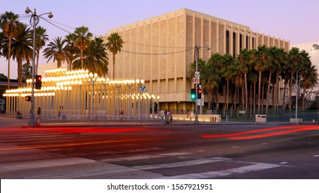 Los Angeles, California – October 2, 2019: LACMA by Night, Los Angeles County Museum of Art on Wilshire Blvd, Los Angeles - Long Exposure Photo