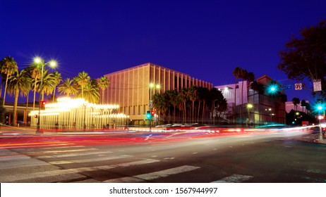 Los Angeles, California – October 2, 2019: LACMA by Night, Los Angeles County Museum of Art on Wilshire Blvd, Los Angeles - Long Exposure Photo