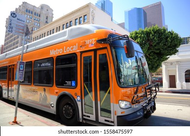 Los Angeles, California - October 3, 2019: LA METRO Local Bus In Downtown Los Angeles