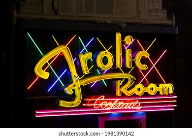 Los Angeles, California - October 5, 2019: The Frolic Room Neon Sign, Which Started As A Speakeasy In 1930.