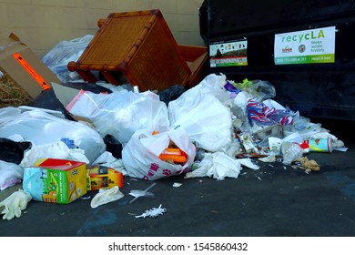 Los Angeles, California - October 6, 2019: RecycLA UWS Universal Waste Systems Inc. Container With Garbage On The Street In Los Angeles