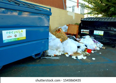 Los Angeles, California - October 6, 2019: RecycLA UWS Universal Waste Systems Inc. Container With Garbage On The Street In Los Angeles