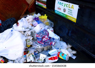 Los Angeles, California - October 6, 2019: RecycLA UWS Universal Waste Systems Inc. Container With Garbage On The Street In Los Angeles