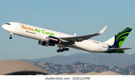 Los Angeles, California- Sep 13 2021: An Aloha Air Cargo Boeing 767F Taking Off From LAX.