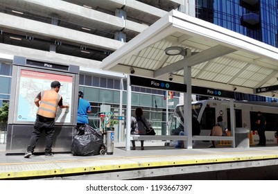 LOS ANGELES, California - September 14, 2018: Los Angeles, LA Metro Rail Blue And Expo Line In Pico Station