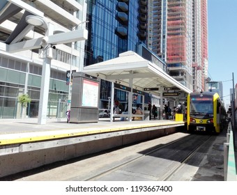 LOS ANGELES, California - September 14, 2018: Los Angeles, LA Metro Rail Blue And Expo Line In Pico Station