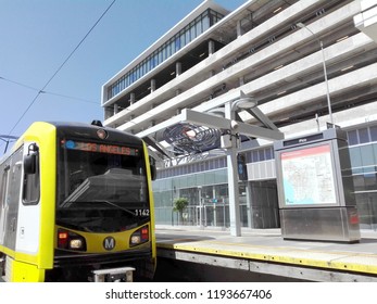 LOS ANGELES, California - September 14, 2018: Los Angeles, LA Metro Rail Blue And Expo Line In Pico Station