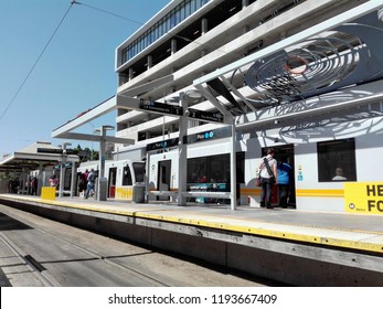 LOS ANGELES, California - September 14, 2018: Los Angeles, LA Metro Rail Blue And Expo Line In Pico Station