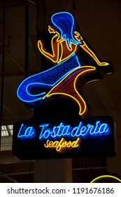 Los Angeles, California - September 22, 2018 - Neon Sign For La Tostaderia At The Grand Central Market In Downtown Los Angeles