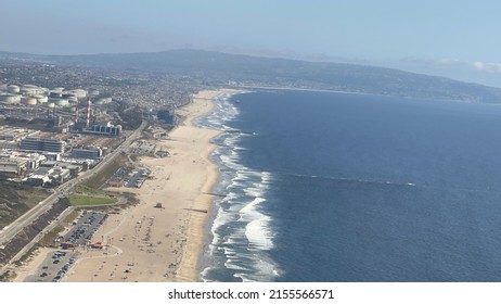 Los Angeles, California - September 24 2019: Aerial view over Manhattan Beach from an airplane departing LAX Airport