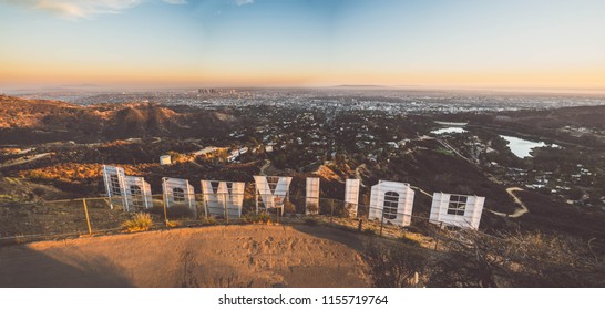 LOS ANGELES, CALIFORNIA - SEPTEMBER 25, 2016: The Hollywood sign overlooking Los Angeles. The iconic sign was originally created in 1923.