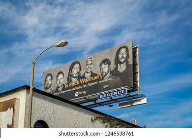 Los Angeles, California – September 26, 2017: Billboard Of Foo Fighters, An American Rock Band, Sunset Boulevard.