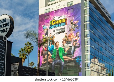 Los Angeles, California – September 26, 2017: Chris Gethard Show Season 3 Billboard  On The Side Of West Hollywood's Andaz  Hotel, Sunset Boulevard.