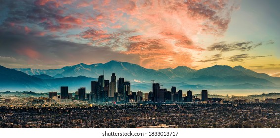 Los Angeles Skyline Sunset Hd Stock Images Shutterstock