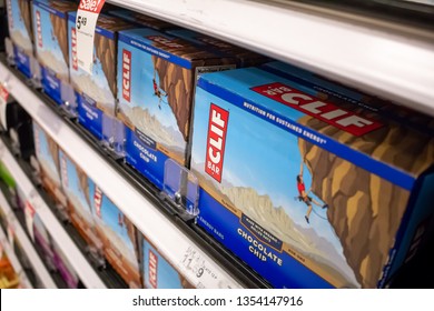 Los Angeles, California, United States - 03-19-2019: A View Of Several Clif Bar Products On A Shelf At A Grocery Store.