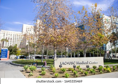 Los Angeles, California, United States - 01-31-2020: A View Of The Entrance Sign For The Hospital Known As LAC+USC Medical Center.