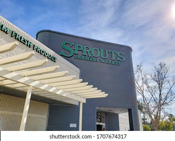 Los Angeles, California, United States - 04-04-2020: A Store Front Sign For The Grocery Store Chain Known As Sprouts Farmers Market.