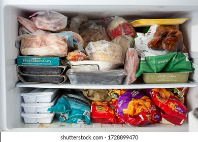 Los Angeles, California, United States - 05-07-2020: A View Of A Well Stocked Freezer In An Average American Home.