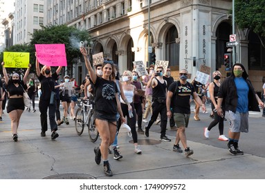 Los Angeles,  California/ United States Of America - Jun 3, 2020. Thousands Of Young People Go Out To Protest In Los Angeles California Supporting Of George Floyd's Family Beside Curfew.