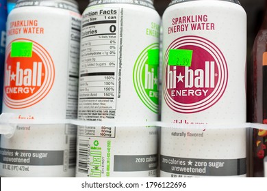 Los Angeles, California, United States - 07-22-2020: A View Of Several Cans Of Hi-Ball Energy Drink, On Display At A Local Liquor Store.