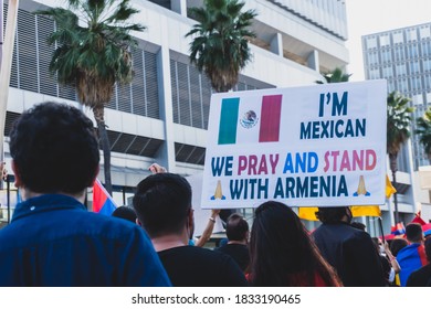 Los Angeles, California / United states - October 11 2020: Armenians marching for peace, starting at Pan Pacific Park on Beverly Blvd, and ended at Turkish Consulate on Wilshire Blvd.