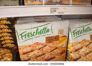 Los Angeles, California, United States - 03-18-2021: A View Of Several Boxes Of Freschetta Frozen Pizza, On Display At A Local Grocery Store.