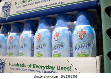 Los Angeles, California, United States - 04-06-2021: A View Of Several Containers Of Dust-Off Compressed Gas Duster, On Display At A Local Big Box Grocery Store.